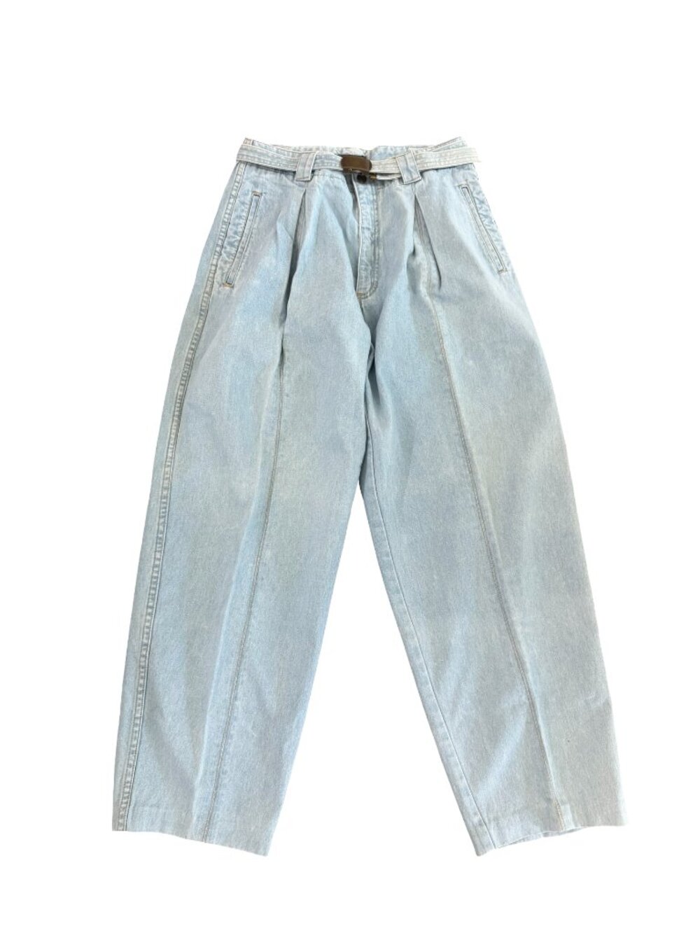 Lizwear Light Wash Pleated Belted Wide Leg Jeans Barrel Trouser Size 10 Women's